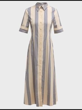 Rachel Zoe Striped Button-Front Shirt Dress in Cream and Navy S